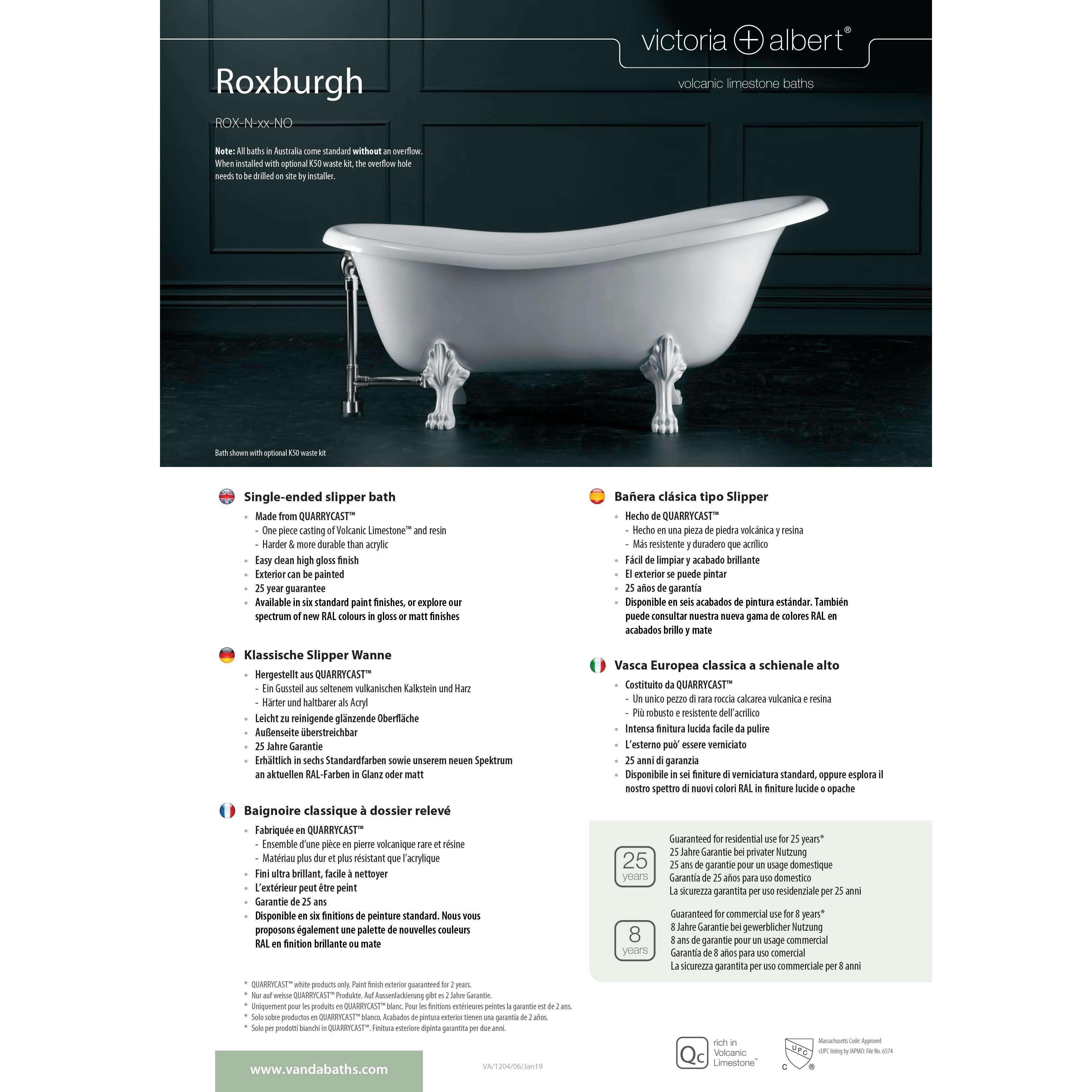 V+A Roxburgh Freestanding Bath Polished Chrome Lions Paw Feet - Burdens Plumbing