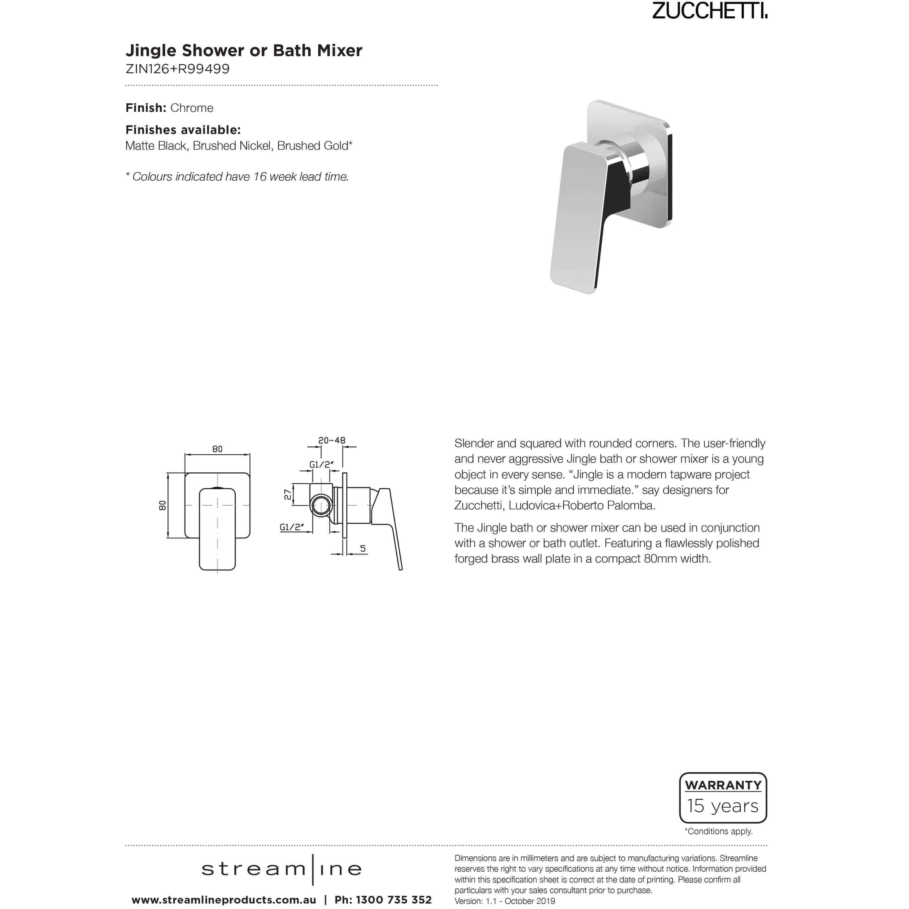 Zucchetti Jingle Shower Mixer Chrome Zin126+R99499 - Burdens Plumbing