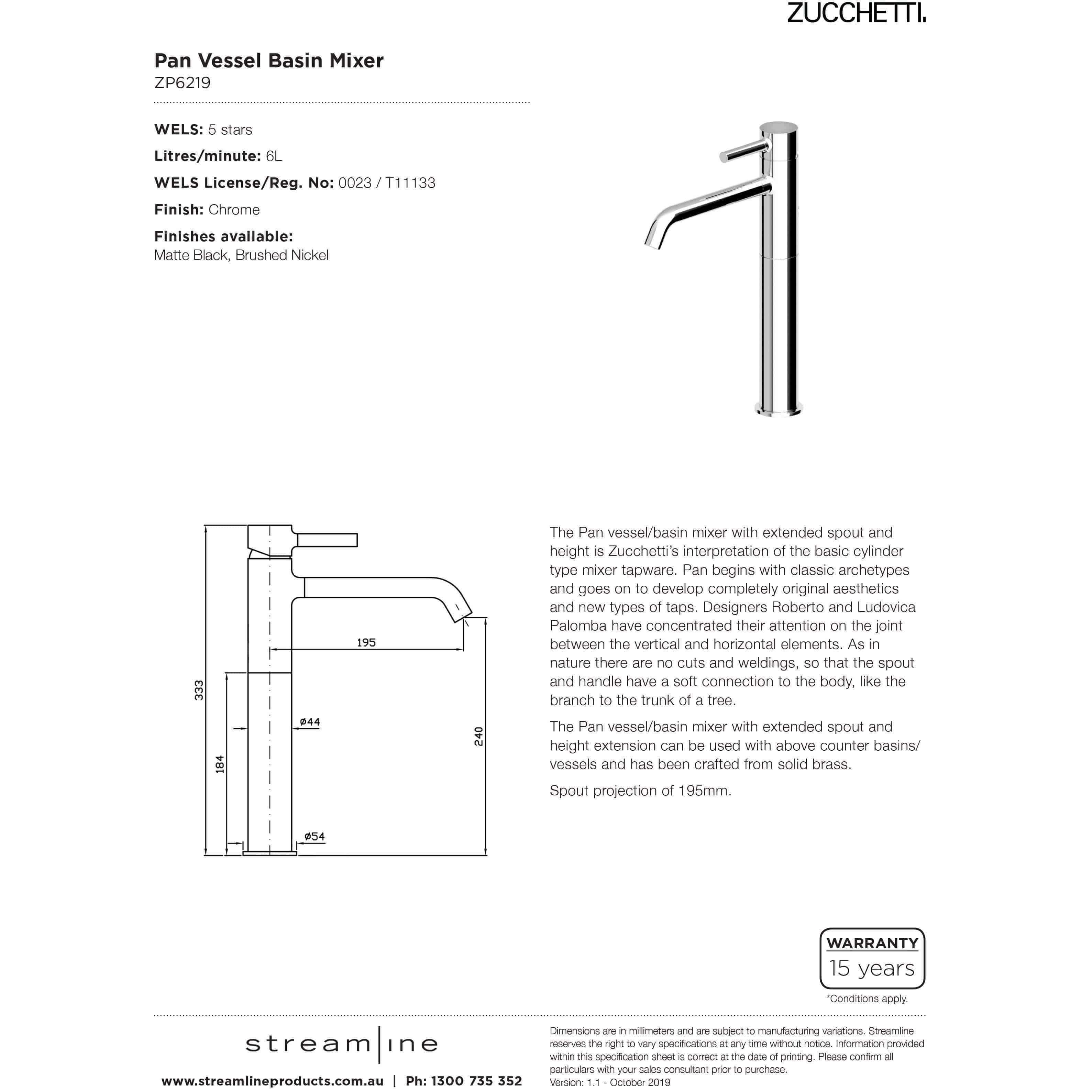 Zucchetti Pan Vessel Basin Mixer Chrome - Burdens Plumbing